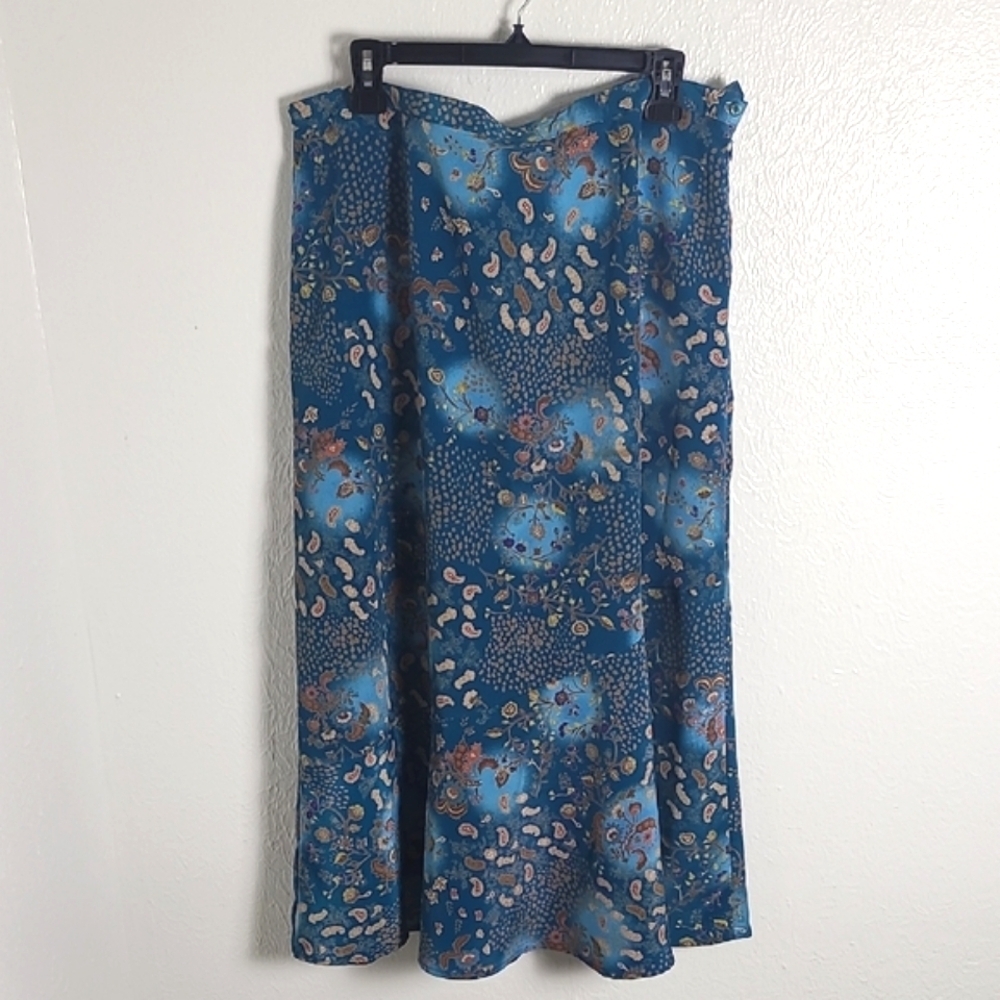 Sag Harbor Colorful A-Line Skirt,Blue Hues & Tan/Brown Paisley & Floral Sz Large